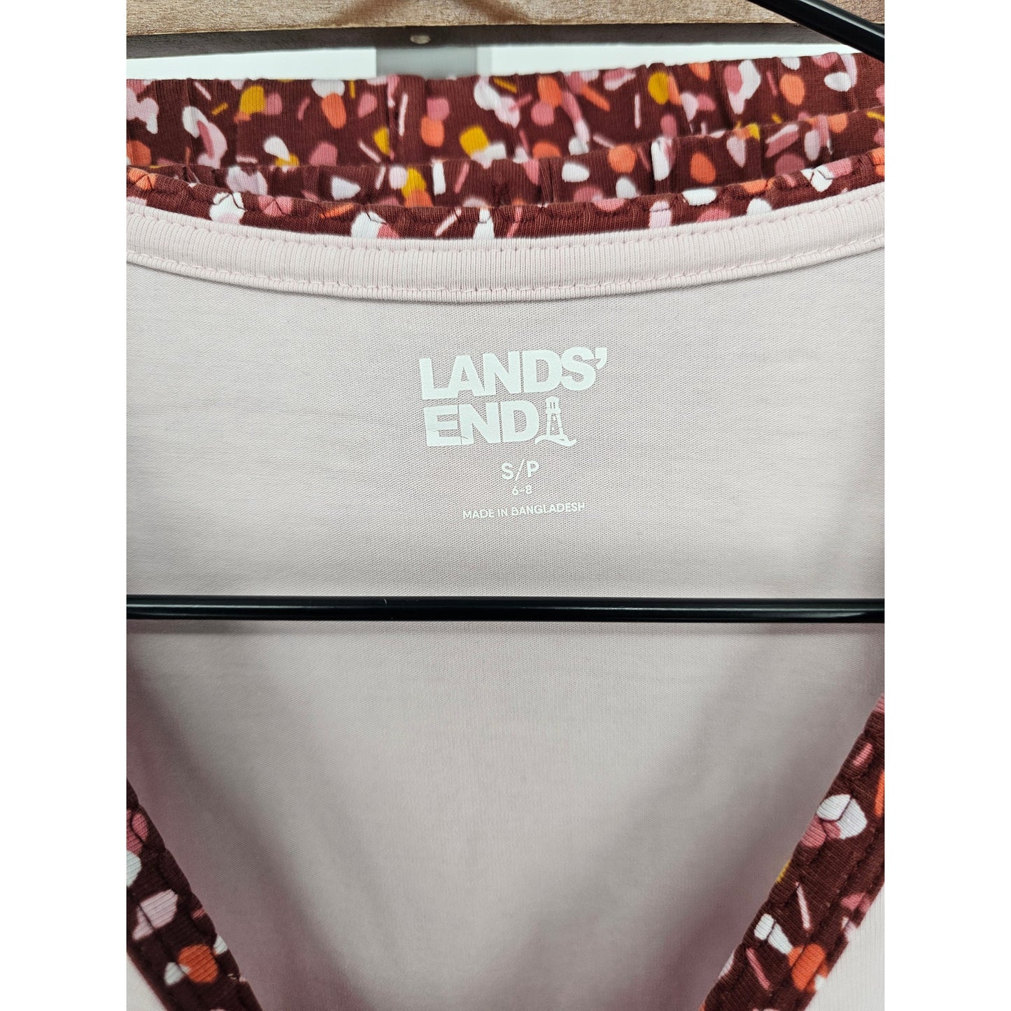 Lands End Womens Sz S Long Sleeve Pajama Set Lt Pink Floral Lounge Pants