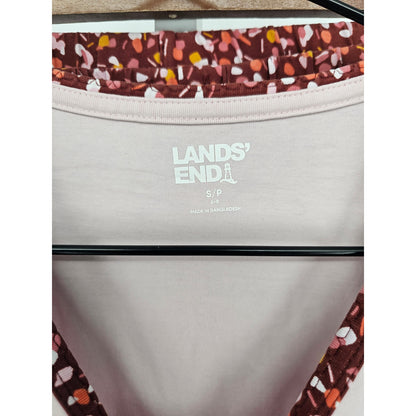 Lands End Womens Sz S Long Sleeve Pajama Set Lt Pink Floral Lounge Pants