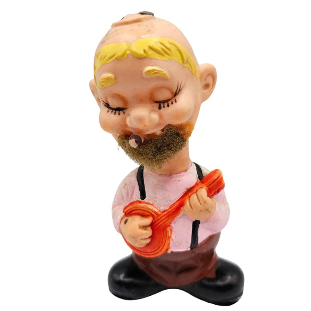 Vintage ALPS Happy Hillbilly Hobo Wind Up. Toy Plastic Tin Japan w/ Banjo