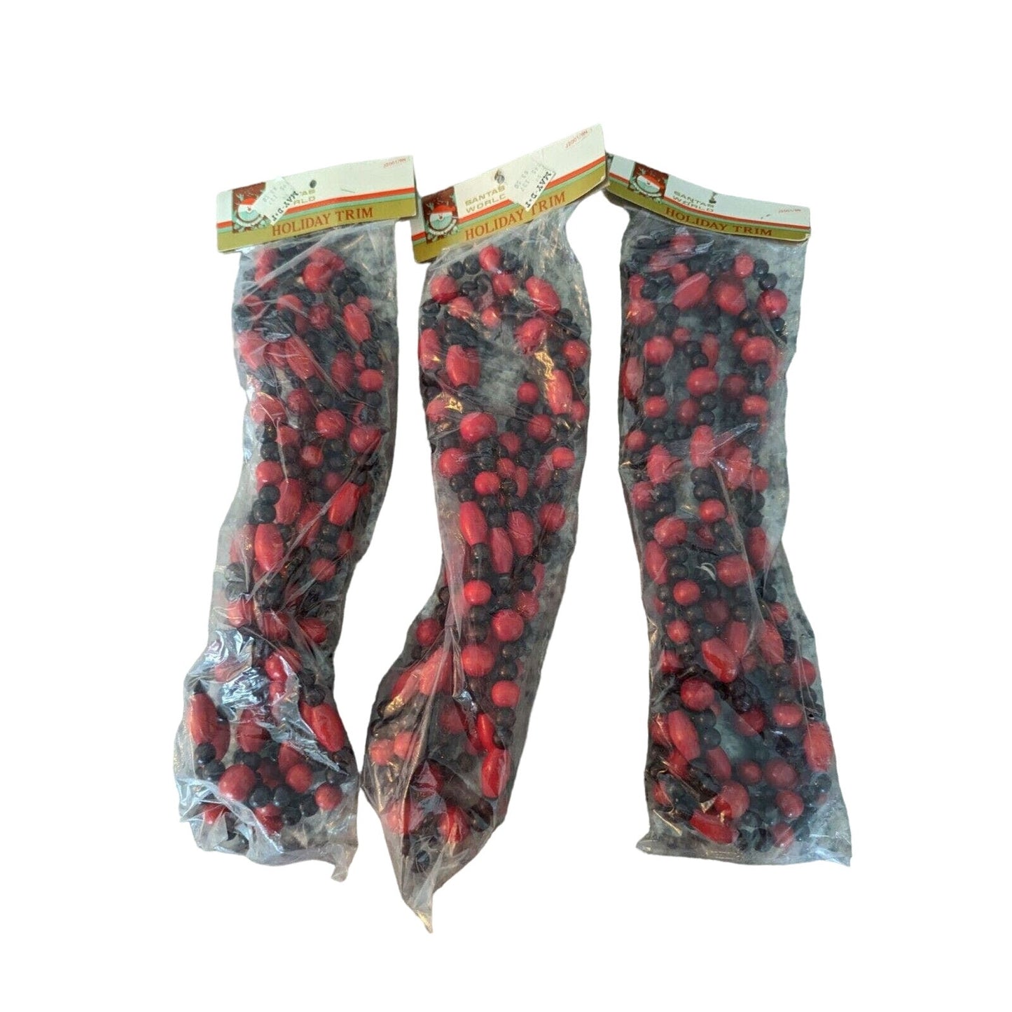 Vintage 1970s Santas World Holiday Trim Beaded Garland Lot of 3 Red Black