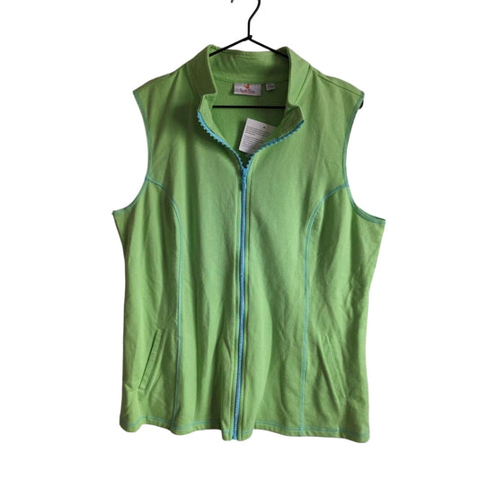 Quacker Factory Womens Sz L Full Zip Rhinestone Vest Bright Green NEW
