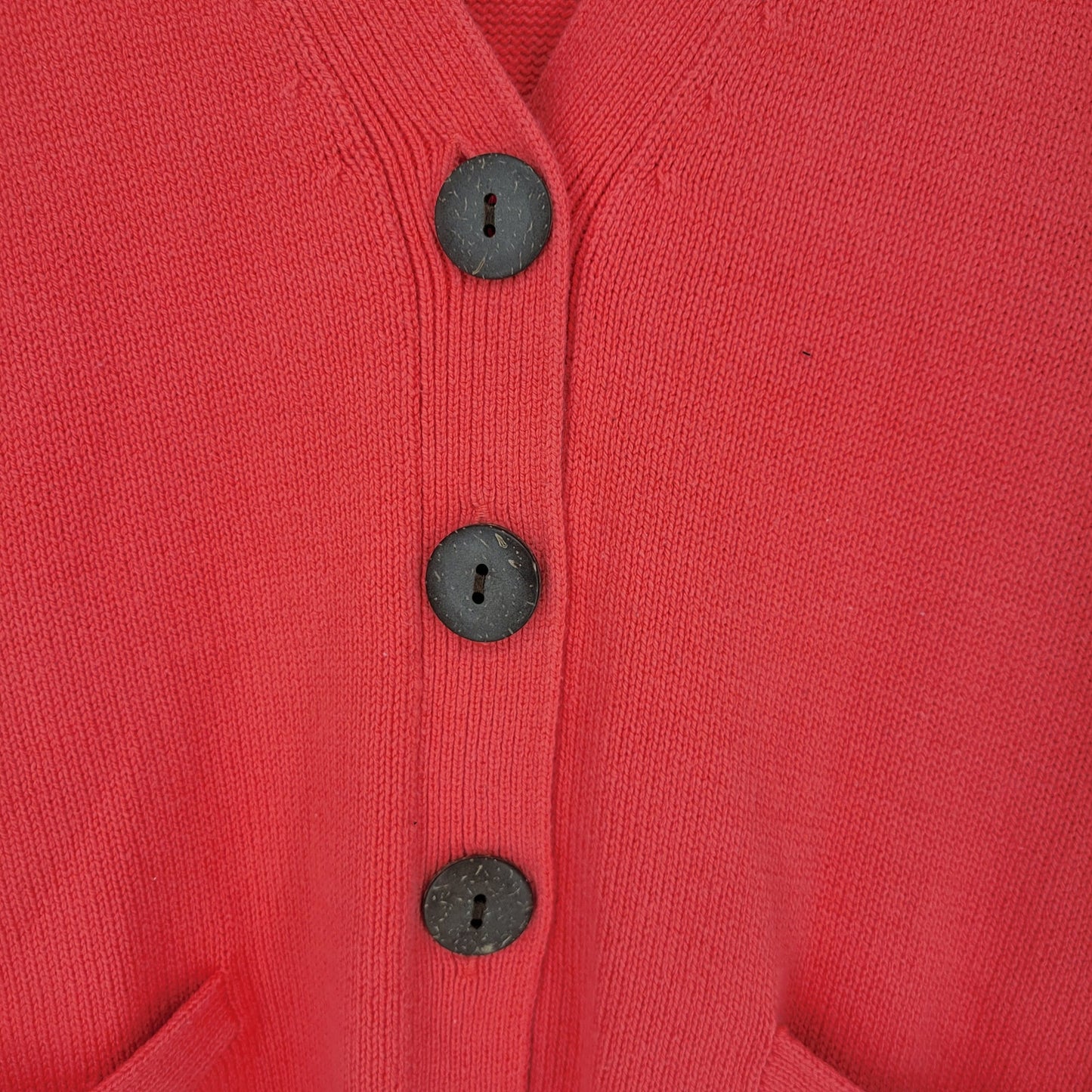 J Jill Womens Sz M Button Up V Neck Cardigan Sweater Knit Coral Pink Cotton