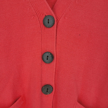 J Jill Womens Sz M Button Up V Neck Cardigan Sweater Knit Coral Pink Cotton