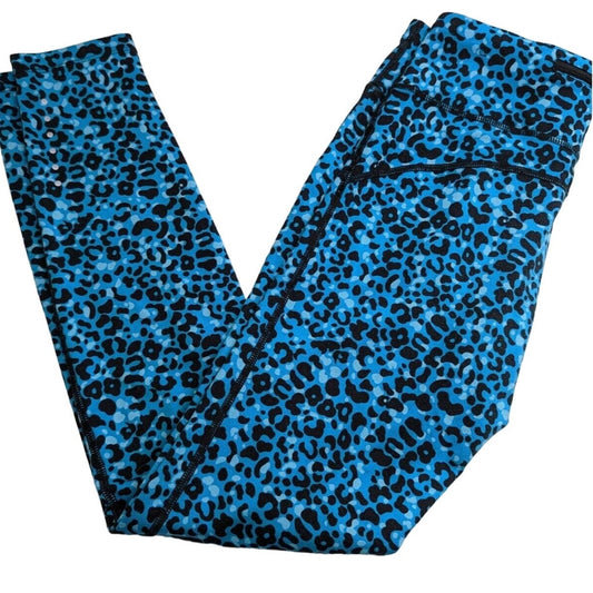 Nike Dri Fit Womens Sz S Lotus Epic Running Tights Bright Blue Leopard