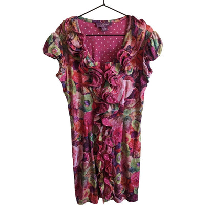 Argenti Womens Sz 8 Knee Length Floral Dress Ruffled Front