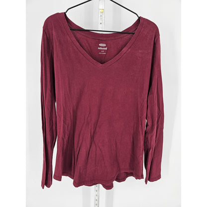 Old Navy Womens Sz L Long sleeve V Neck T Shirt Burgundy Red