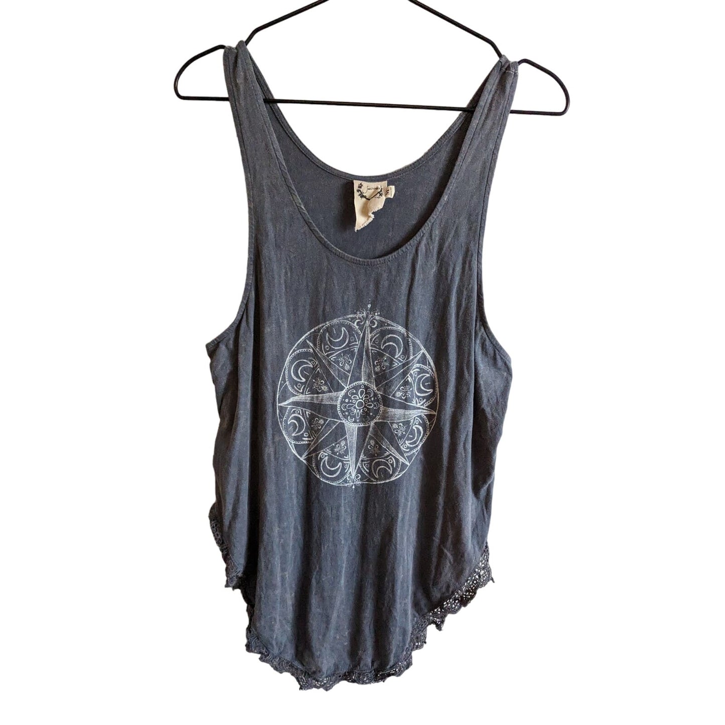 Sea Gypsies Womens Sz M Tank Top Gray Crochet Edges Compass Print