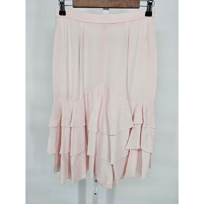 Vintage 1970s Womens Sz 6 Midi Light Pink Ruffled Formal Skirt