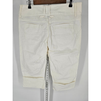 Vintage Lee Womens Sz 12 Cropped Denim Capris White Roll Tab Hem