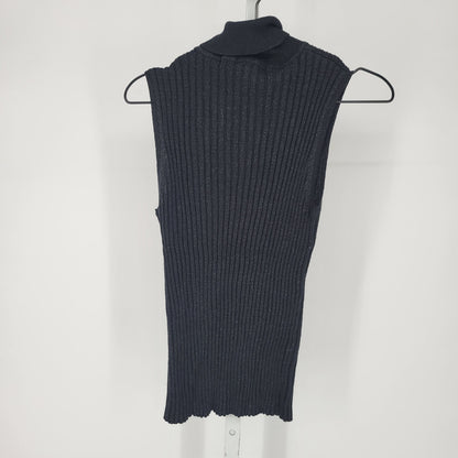 Vintage Y2K Express Womens L Ribbed Sleeveless Turtleneck Black Metallic Weave