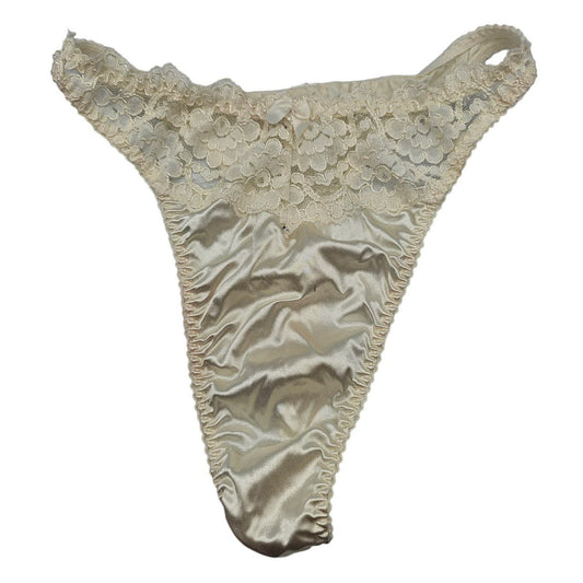 Vintage 90’s Victorias Secret Second Skin SatinVstring Thong Size M Lace TRim