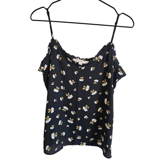 Ann Taylor LOFT Womens Sz S Sleeveless Blouse Black Daisy Floral Print