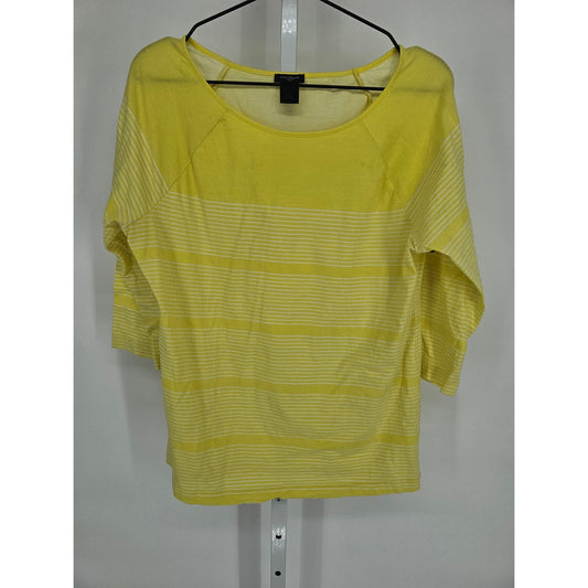 Ann Taylor Womens Sz XL Bright Yellow Striped 3/4 Sleeve T Shirt