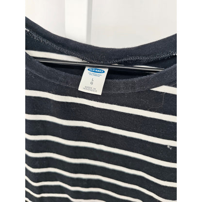 Old Navy Womens Sz L Knee Length Shirt Dress Short Sleeve Black White Striped