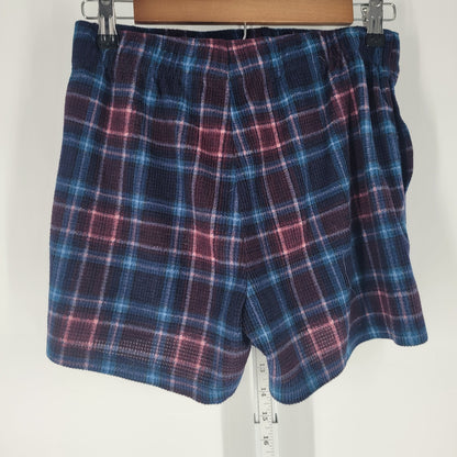 Eddie Bauer Womens Sz S Pull On Sleep Shorts Blue Red Plaid Fleece Lounge