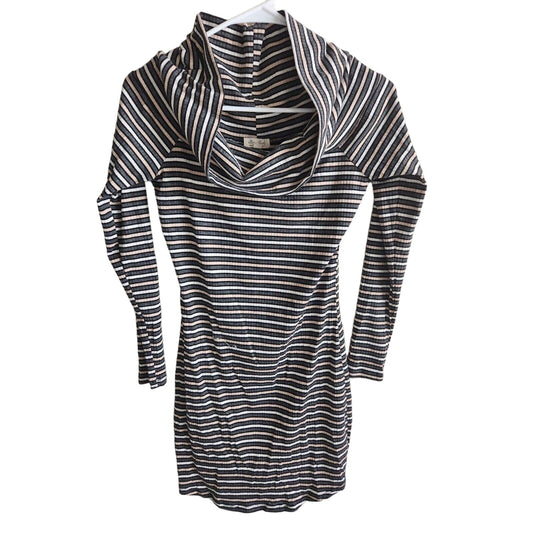 Ultra Flirt Womens Sz M Cowl Neck Mini Dress Gray Striped Ribbed