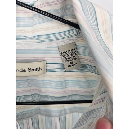 Amanda Smith Womens Sz 12 Long Sleeve Button Up Dress Shirt Pastel Striped