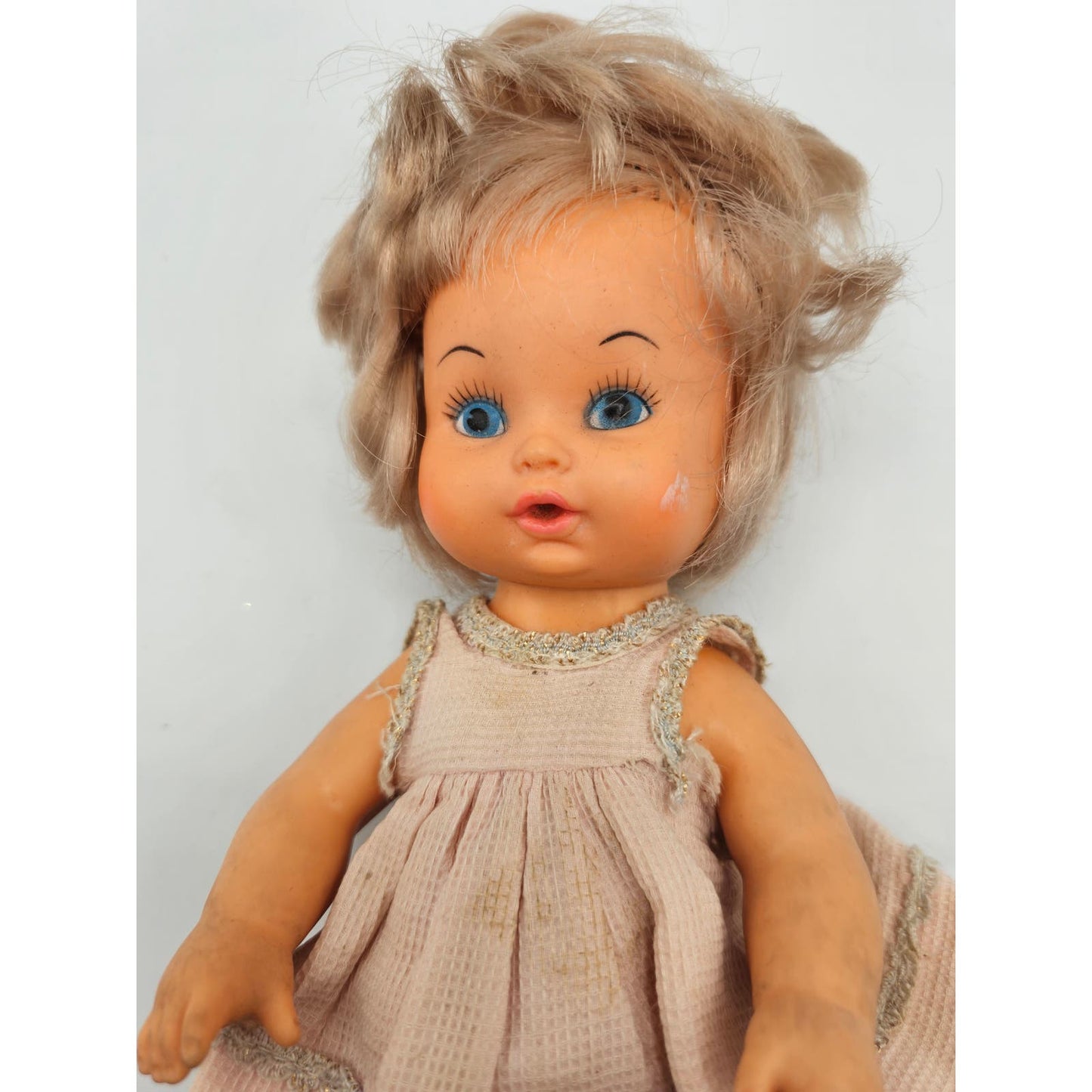 Vintage 1950s IDEAL BABY DOLL KISSY FACE BLONDE RUBBER w/ Original Dress