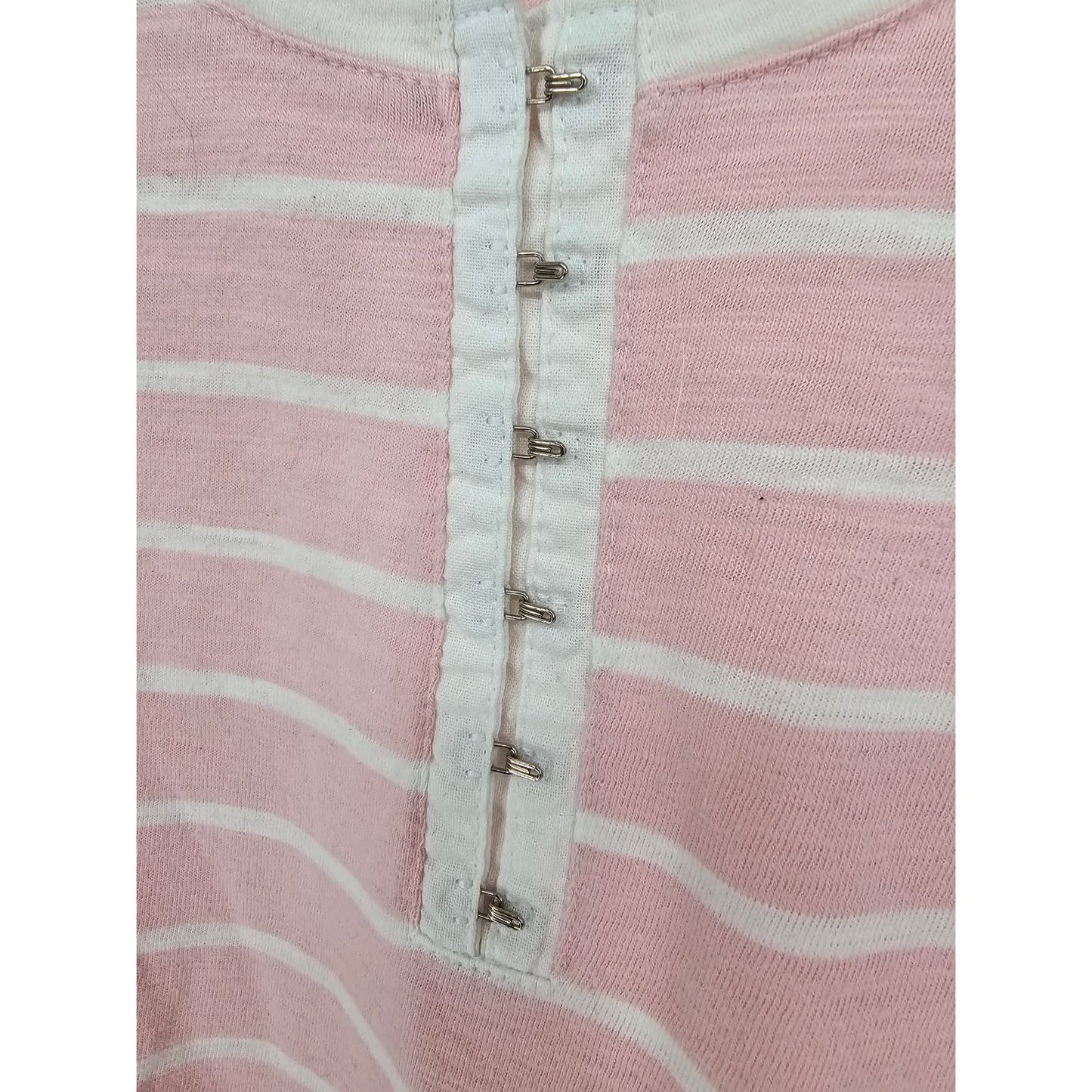 St Johns Bay Womens Sz S 3/4 Sleeve Cotton Top Light Pink White Striped