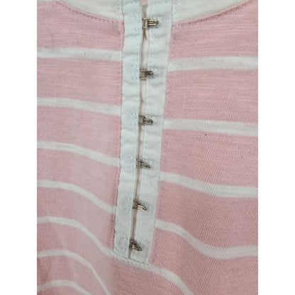 St Johns Bay Womens Sz S 3/4 Sleeve Cotton Top Light Pink White Striped