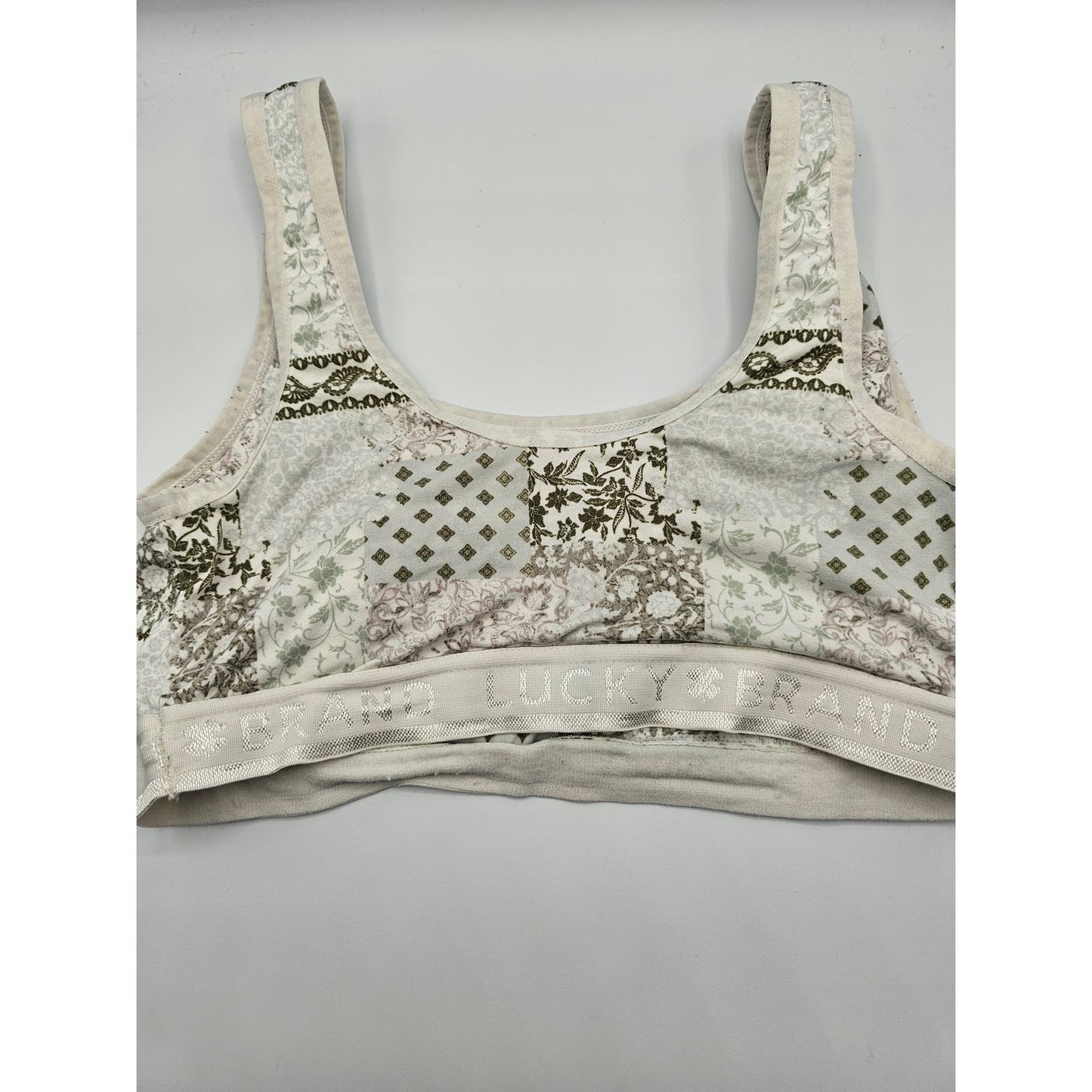 Lucky Brand Womens Sz M Cotton Bralette Bra Patchwork Print