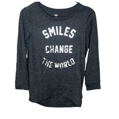 Old Navy Girls Sz L Long Sleeve T Shirt Smiles Change the World Gray