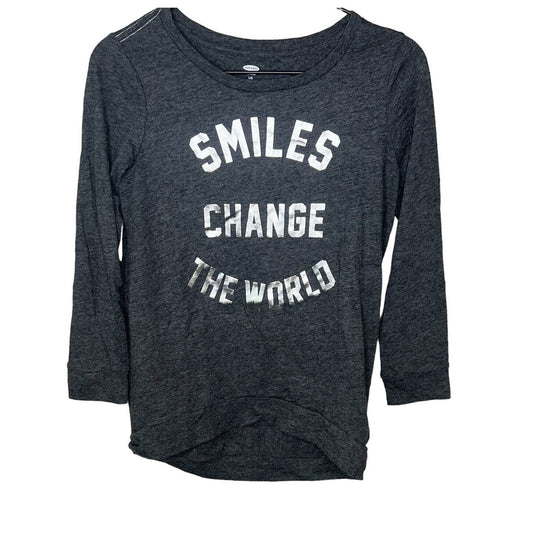 Old Navy Girls Sz L Long Sleeve T Shirt Smiles Change the World Gray