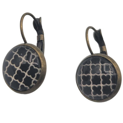 Vintage BARCS Silver TONE Amber Orange Glass CABOCHON Clip ON Earrings