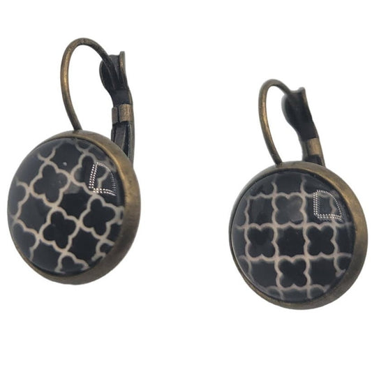 Vintage BARCS Silver TONE Amber Orange Glass CABOCHON Clip ON Earrings