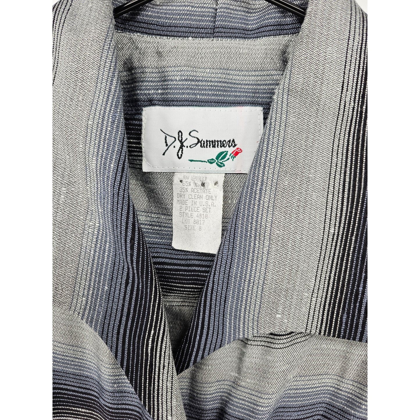 Vintage DJ Summers Womens Sz 8 Textured Blazer Jacket Blue Gray Striped