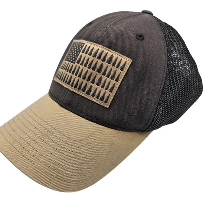 Columbia Rugged Outdoor Mesh Hat - American Flag Patch Sz M Flexfit Brown Tan
