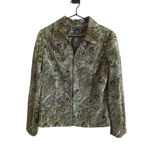 Madison Michelle Womens Sz M Lightweight Zip Up Crinkle Jacket Green Floral