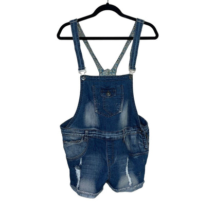 Dollhouse Juniors Sz L Shortalls Denim Overalls Blue Distressed