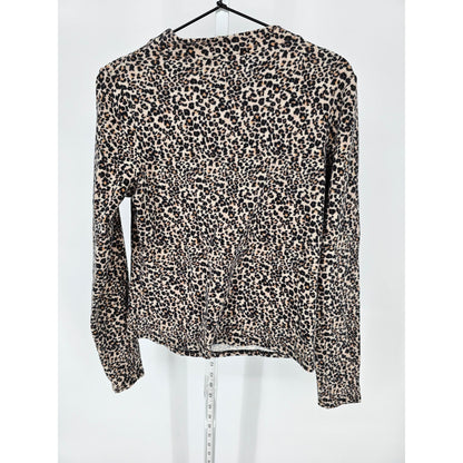 Liberty Love Womens Sz S Long Sleeve Fuzzy Mock Neck Top Leopard Print