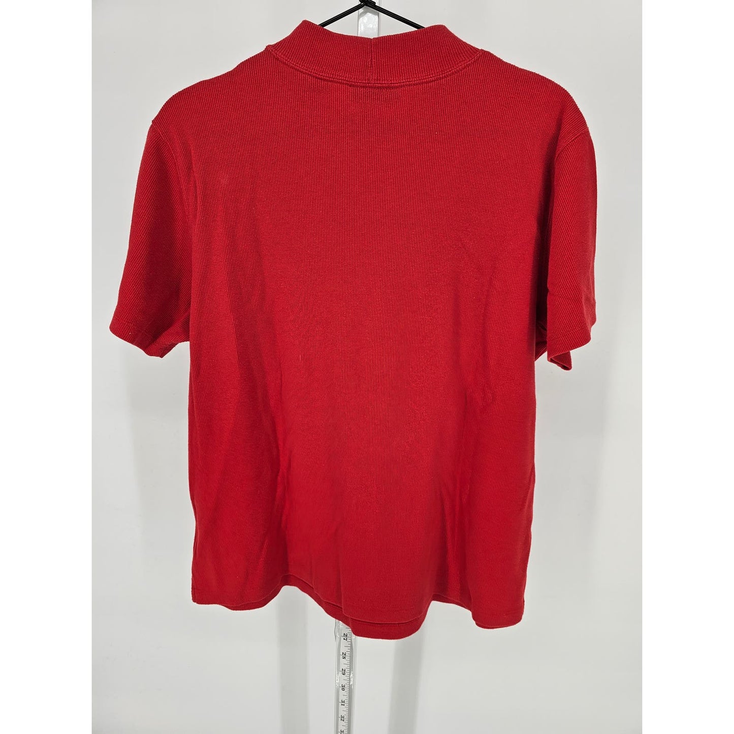 Karen Scott Womens Sz L Ribbed Short Sleeve Mock Neck Knit Shirt Cherry Red