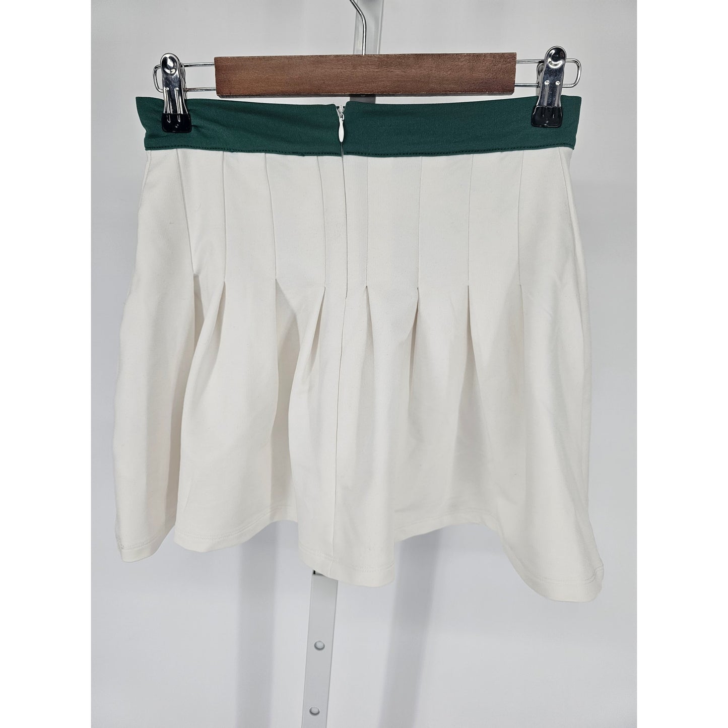 Glo Fashion London Womens Sz S Pleated Tennis Skirt White Green Trim