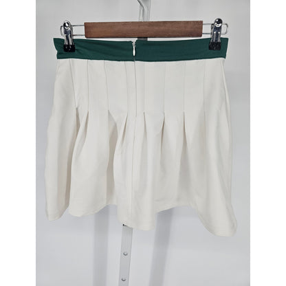 Glo Fashion London Womens Sz S Pleated Tennis Skirt White Green Trim
