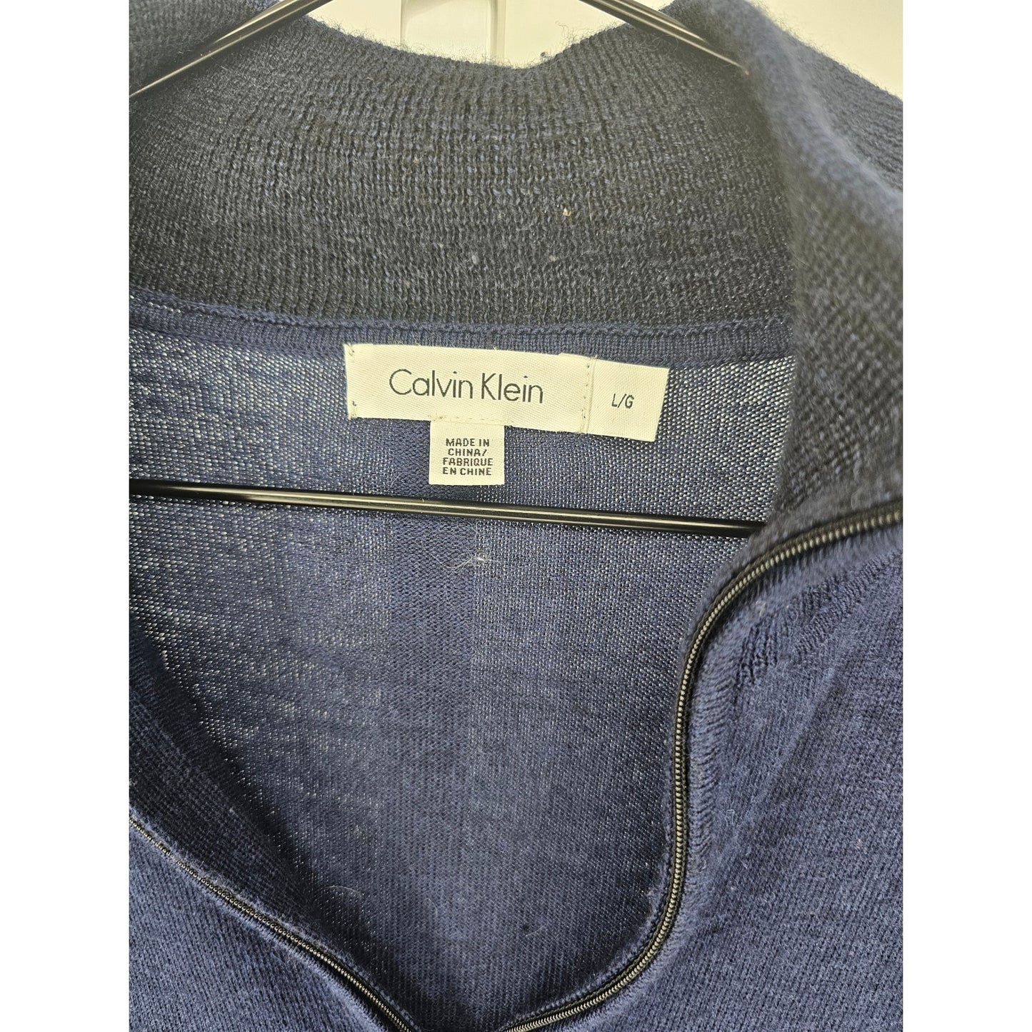 Calvin Klein Mens Sz L Wool Blend 1/4 Zip Sweater Black Blue Color Block