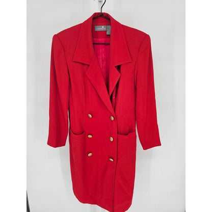 Vintage Liz Claiborne Womens Sz 4 Midi Length Double Breasted Red Coat Gold