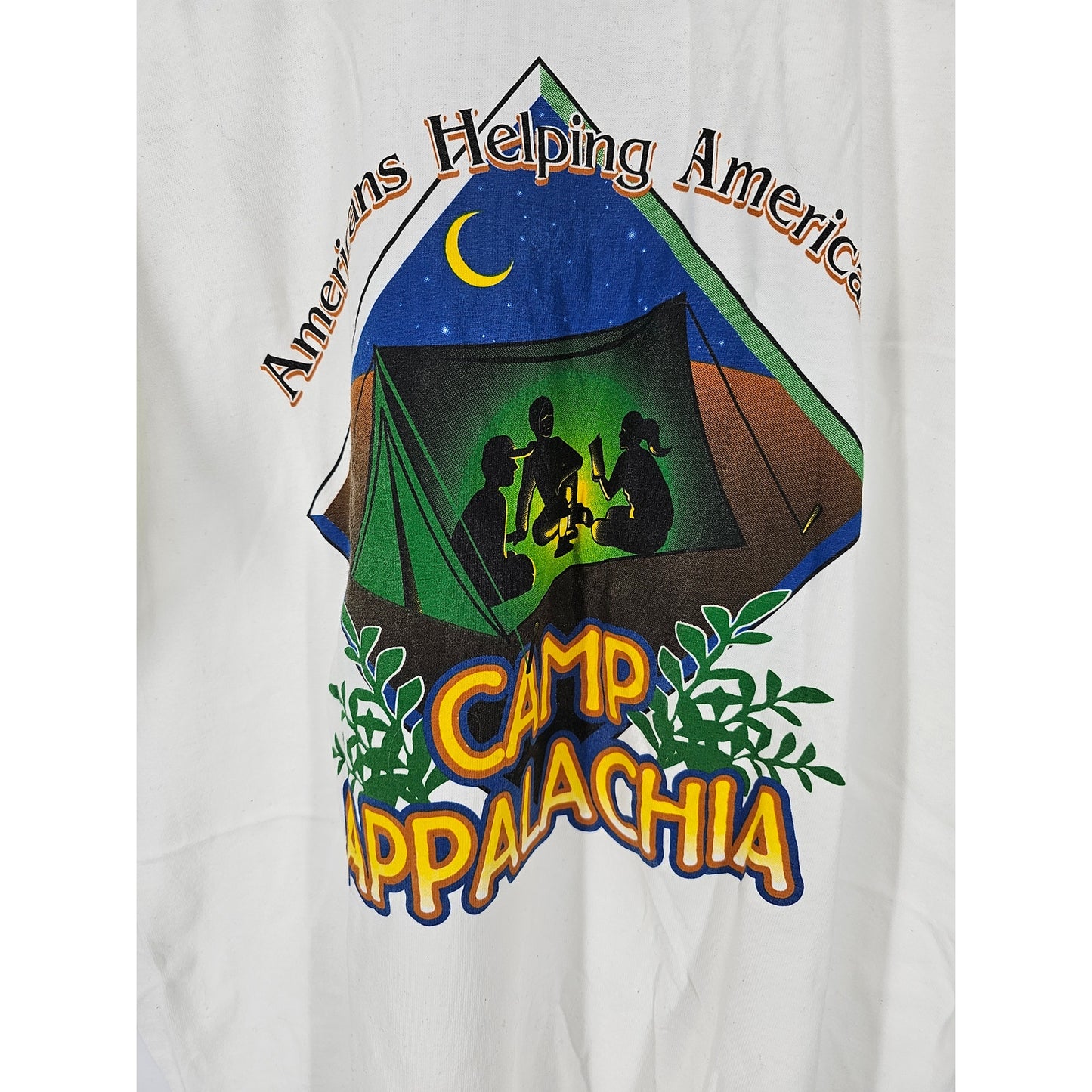 Vintage Mens sz L Short Sleeve T Shirt Camp Appalachia Americans Helping Gildan