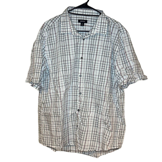 Alfani Mens Sz XXL Short Sleeve 100% Cotton Button Down Shirt Plaid