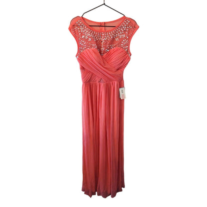 B Darlin Juniors Sz 13 Maxi Formal Dress Coral Rhinestone Top NEW