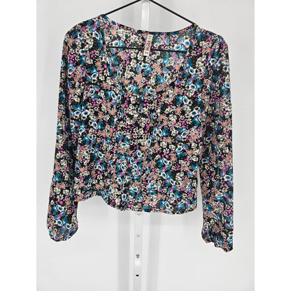 Mudd Womens Sz XS Button Front Long Sleeve Blouse Colorful Floral