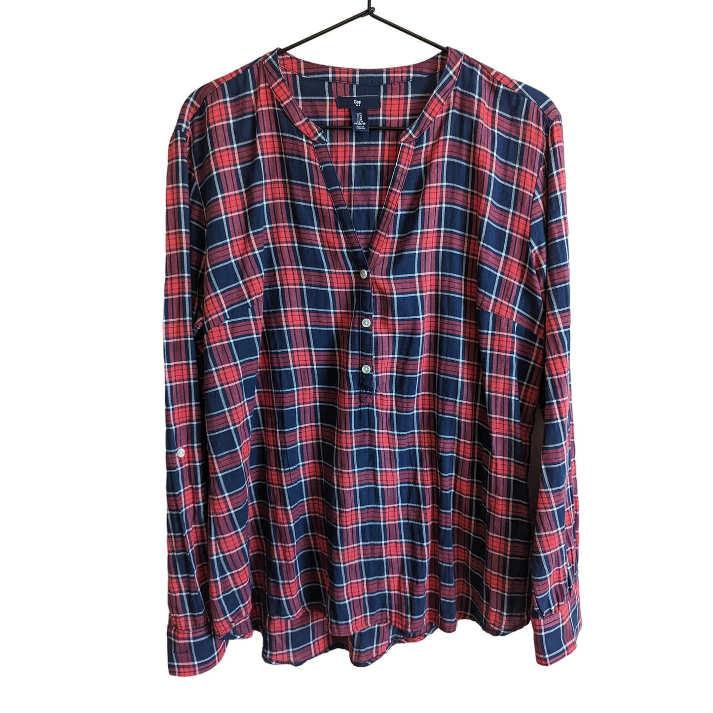 Gap Womens Sz M Long Sleeve Button Down Plaid Shirt Red Blue