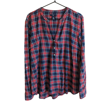 Gap Womens Sz M Long Sleeve Button Down Plaid Shirt Red Blue