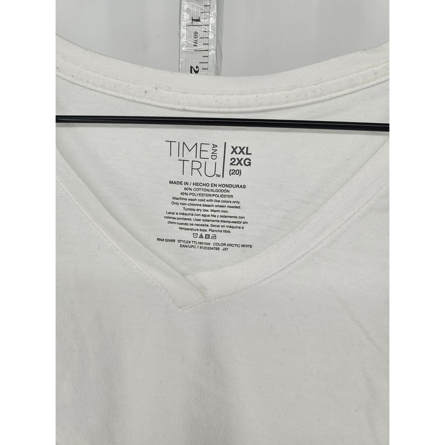 Time and Tru Womens Sz XXL Short Sleeve V Neck T Shirt Solid White