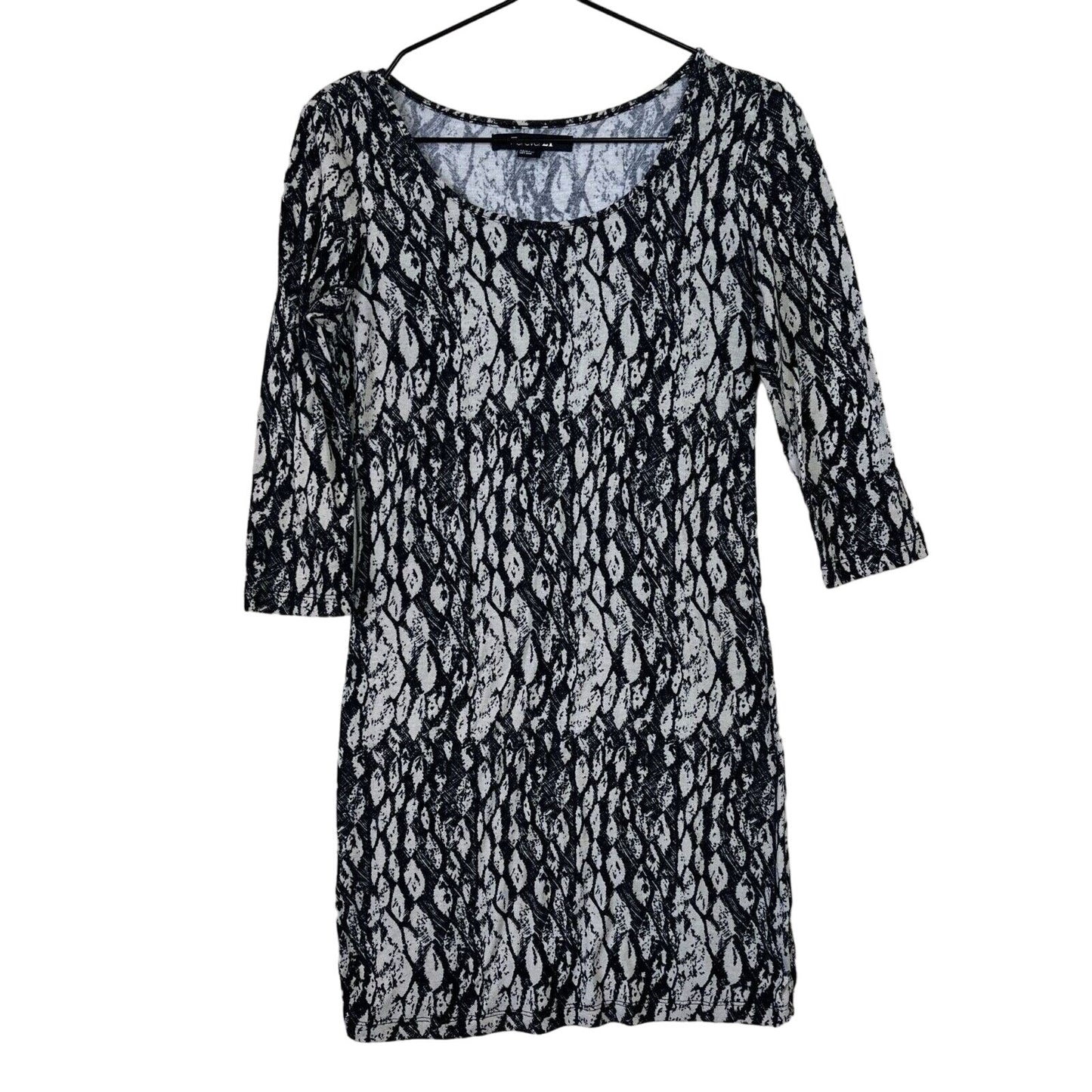 Forever 21 Womens Sz M Mini Dress Black and Cream Print Long Sleeve