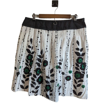 AB Studio Womens Sz 12 Knee Length A Line Cotton Skirt White Green Black