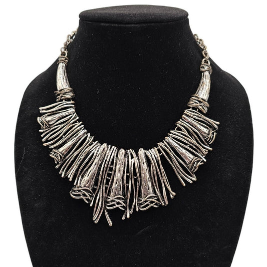 Vintage 1970s Silver Tone Statement Piece Necklace Multi Stick Boho Art to Wear