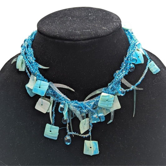 Vintage Multi Media Multi Strand Blue Beaded Necklace choker